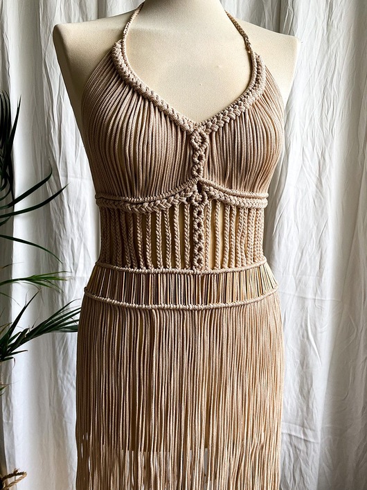 sukienki midi damskie Sukienka makrama boho festiwalowa/na sesje zdjęciowe