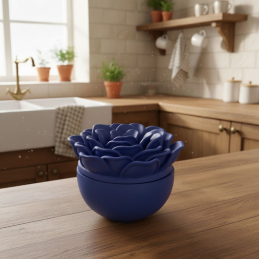 świeczniki i świece Sól morska i orchidea -Świeca sojowa w niebieskim gipsie NORDIC CALM