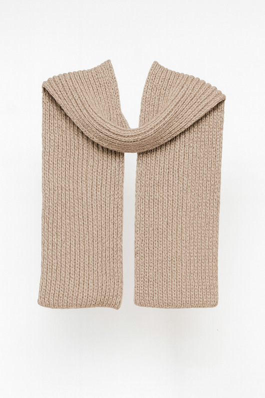 szale damskie PUCHACZ RWS Beżowy - duży mięsisty szalik z etycznej wełny merino i bawełny