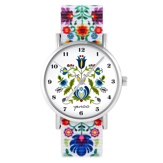 zegarki damskie Zegarek - Kaszubski - folk biały, nylonowy