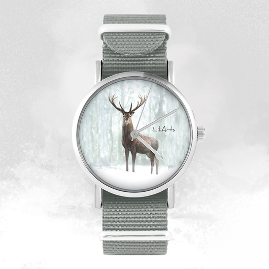 zegarki unisex Zegarek - Jeleń 3 - szary, nylonowy