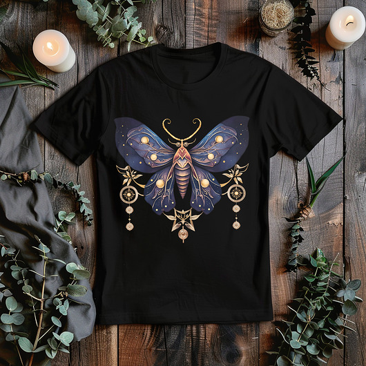 t-shirt damskie Czarna koszulka - Strażniczka nocy - bajkowa mroczna ćma #2