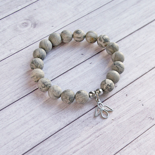 bransoletki z kamieni naturalnych ANIOŁEK : jaspis szary & stal szlachetna