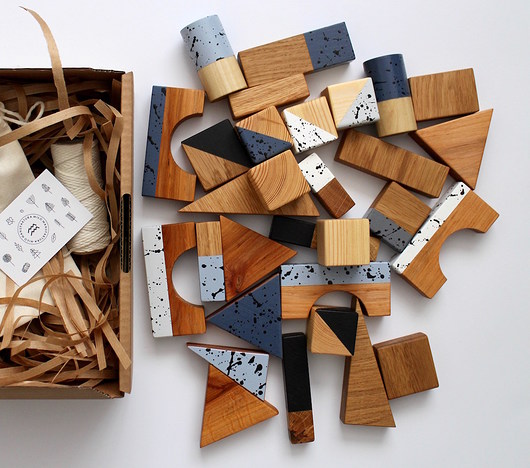 gry edukacyjne dla dzieci 30 kolorowych klocków w worku / BLUE & GREY