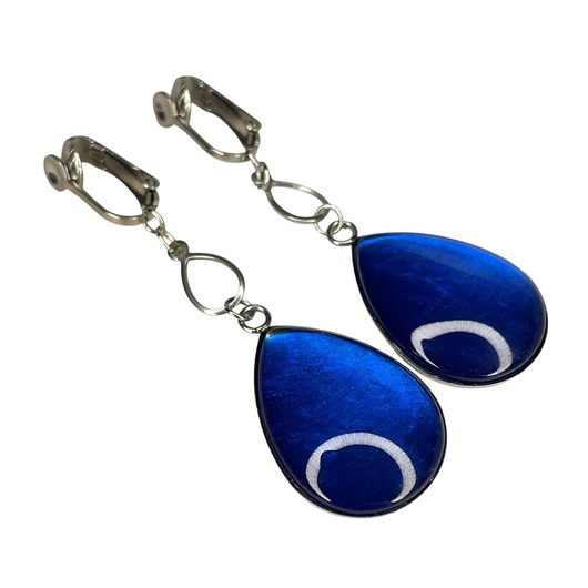 klipsy Perłowe klipsy z kobaltowymi kroplami