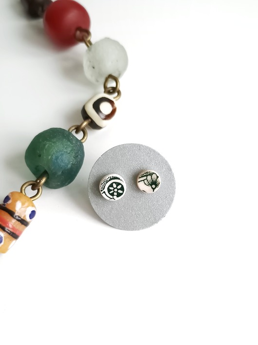 kolczyki ceramiczne Kolczyki ceramiczne w zielone wzory