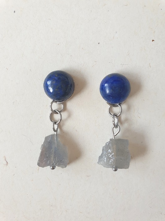 kolczyki z kamieniami Kolczyki RAW lapis lazuli, labradoryt