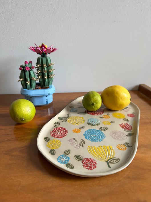 patery i talerze Duży talerz owalny, patera w kwiaty