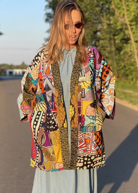 kurtki damskie Zjawiskowe ocieplane kimono patchwork