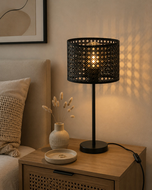 lampy stołowe Czarna biurowa lampka gabinetowa wysoka 46cm - rattan
