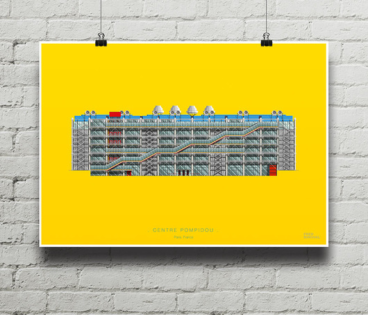 Centre Pompidou Paris - plakat 50x70 cm minimalmill