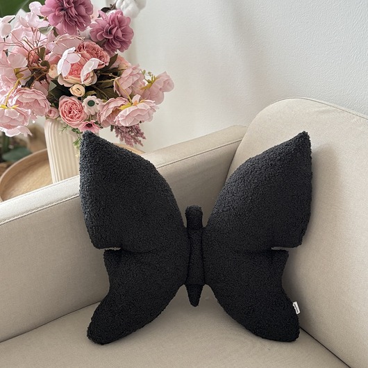 poduszki z grafiką Poduszka Dekoracyjna Motyl Czarna Boucle