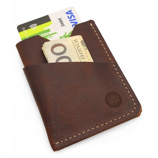 portfele męskie Skórzane Etui na Karty Banknoty Dowód Portfel Slim Brązowy - Parker Quality