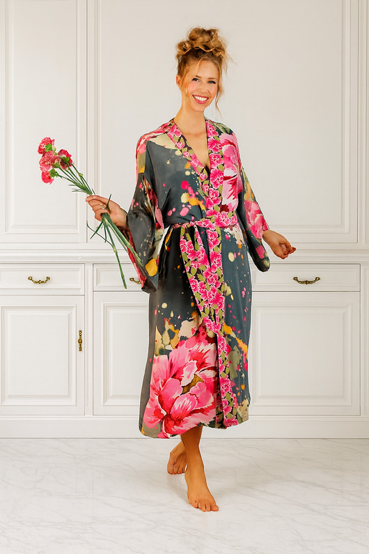 szlafroki damskie Kimono szlafrok -Magic Peony