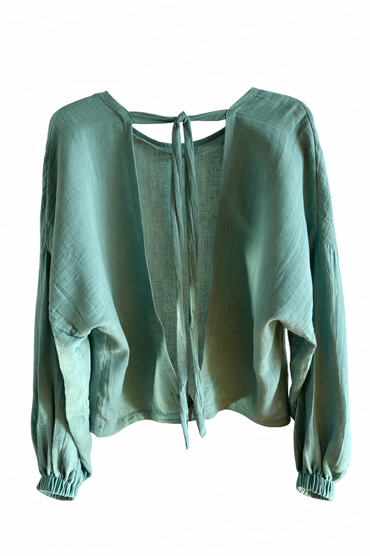 bluzki z długim rękawem damskie She's Like The Wind / muślinowa bluzka z otwartymi plecami - szałwia