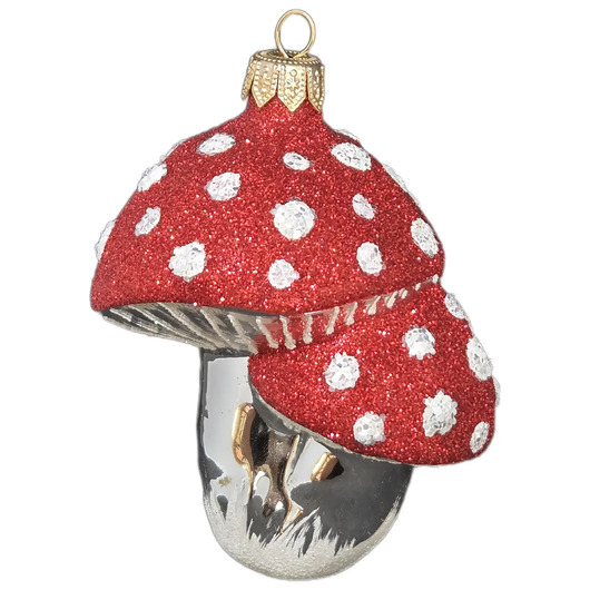 bombki Ręcznie malowana bombka szklana brokatowe czerwone muchomory