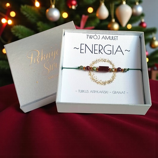 bransoletki z kamieni naturalnych Amulet - ENERGIA - świąteczne pudełko - granat, turkus