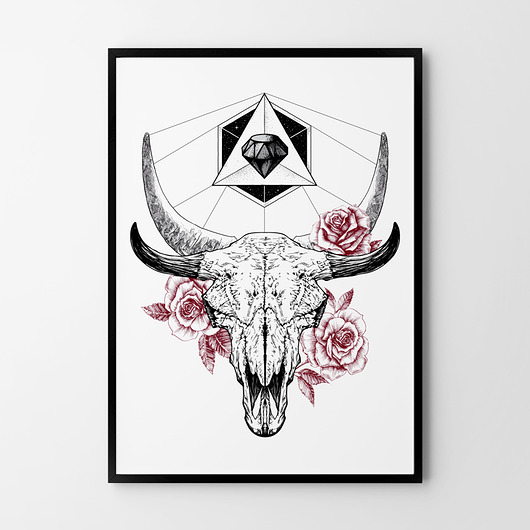 Czaszka i Róże 50x70 cm - plakat B2 HOG STUDIO