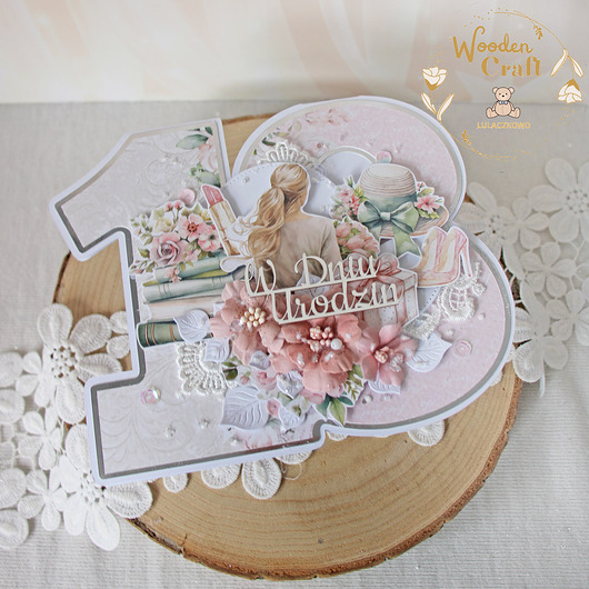 kartki scrapbooking Kartka urodzinowa  na 18 urodziny, kartka cyferka "Love 1" GOTOWA