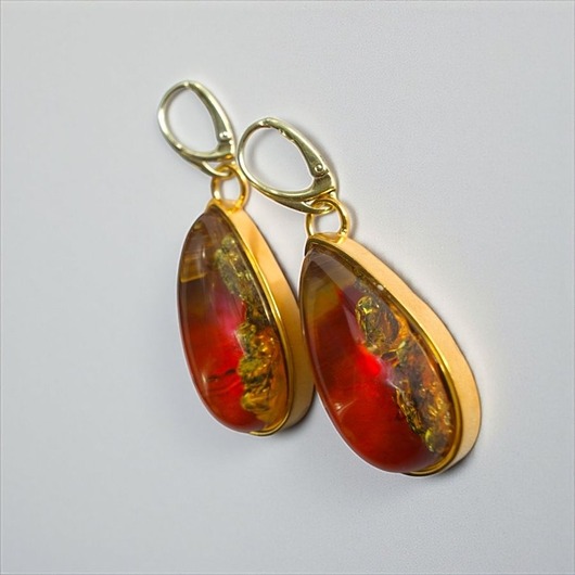 kolczyki pozłacane Pozłacane kolczyki z bursztynem bałtyckim