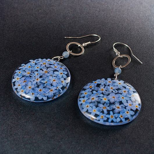 kolczyki srebrne Kolczyki srebrne z awenturynem i niezapominajkami. [ŁK2]