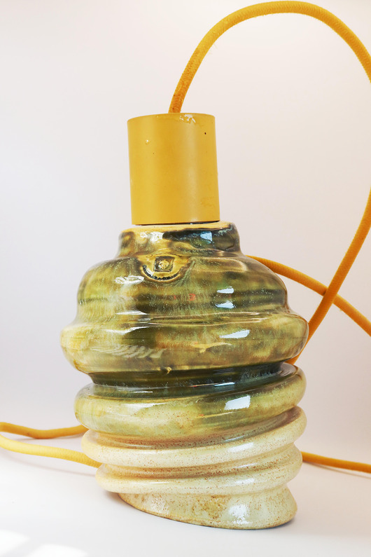 lampy wiszące Lampa wisząca ceramiczna Dzwonek Zielona beżowa