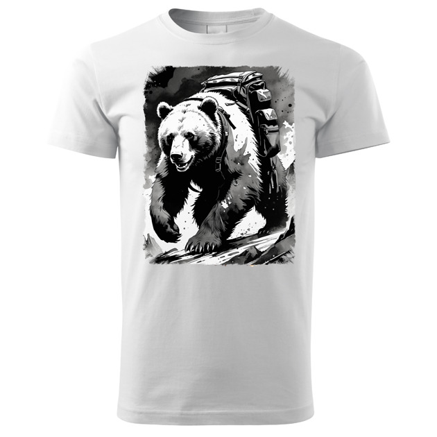 t-shirty męskie Tatra Art i niedźwiedź na górskim szlaku z plecakiem męska v2
