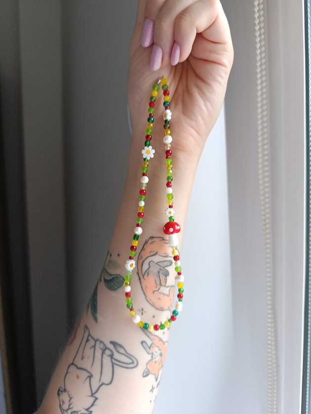 chokery Kolorowy naszyjnik muchomor grzybek choker