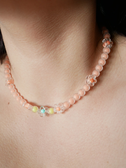 chokery Pomarańczowy naszyjnik choker z koralików KWIATY