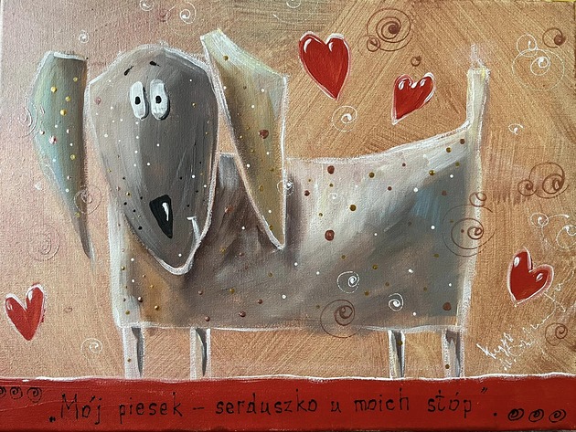 obrazy Mój piesek - serduszko u moich stóp. Giclee