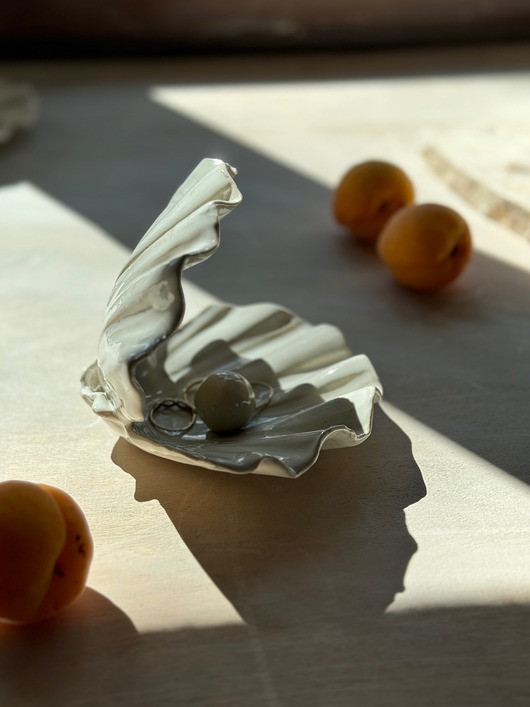 pojemniki na biżuterię Ceramiczna Muszla Muszelka Skarbiec z Perłą na Biżuterię Perłowa Biel