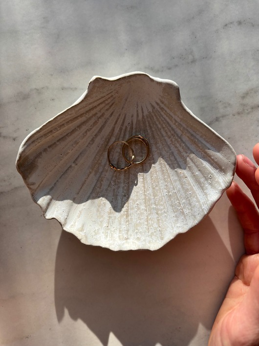 pojemniki na biżuterię Handmade Muszelka na Biżuterię Ceramiczna Rustic Freckled White