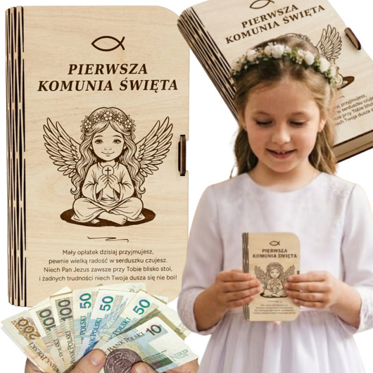 kartki na komunię Pudełko Koperta Prezent na Komunię dla Dziewczynki Upominek od Chrzestnych