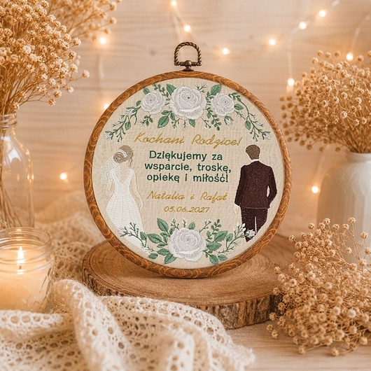 Ślub - inne Podziękowania ślubne, haft w oprawie ok 20 cm