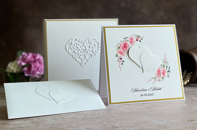 zaproszenia i kartki na ślub Kartka  ślubna z pudełkiem i kopertą, WP 54