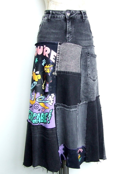 spódnice maxi Długa czarna spódnica denim r.38