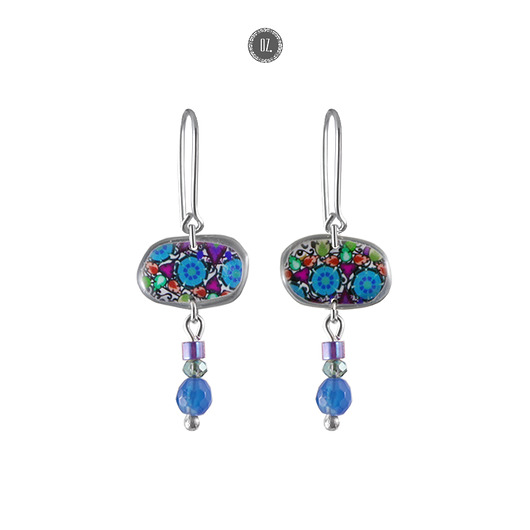 kolczyki srebrne Kolczyki srebrne BE Mandala Oval - długie z jadeitem