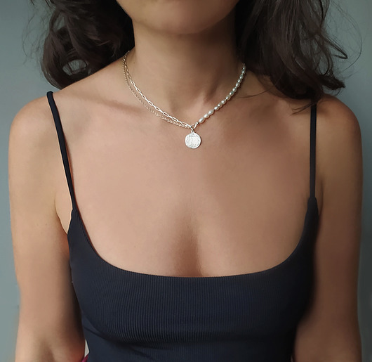 srebrne naszyjniki Srebrny naszyjnik z perłami, srebro 925