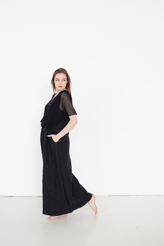 sukienki maxi damskie Sukienka lniana elegancka z tiulem