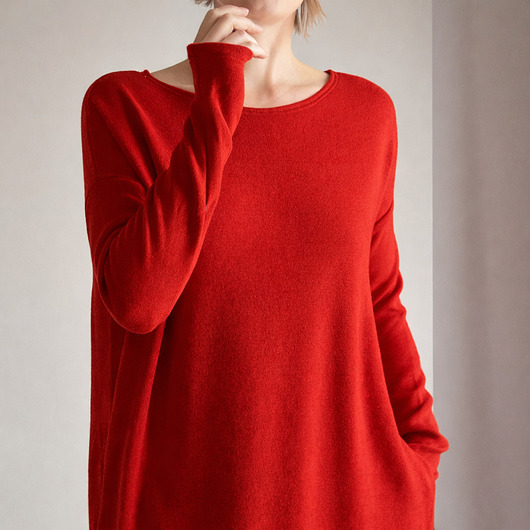 swetry damskie  Długa sukienka swetrowa Czerwona