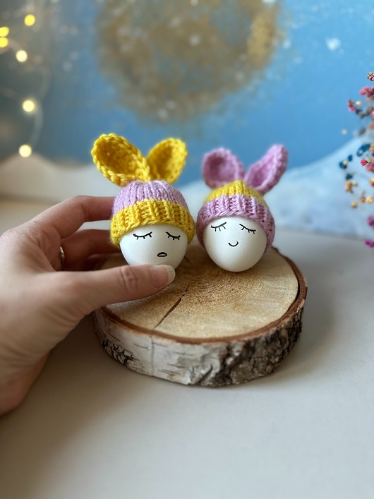 ozdoby wielkanocne Czapeczki z uszami zająca na jajka wielkanocne - zestaw 2 szt.
