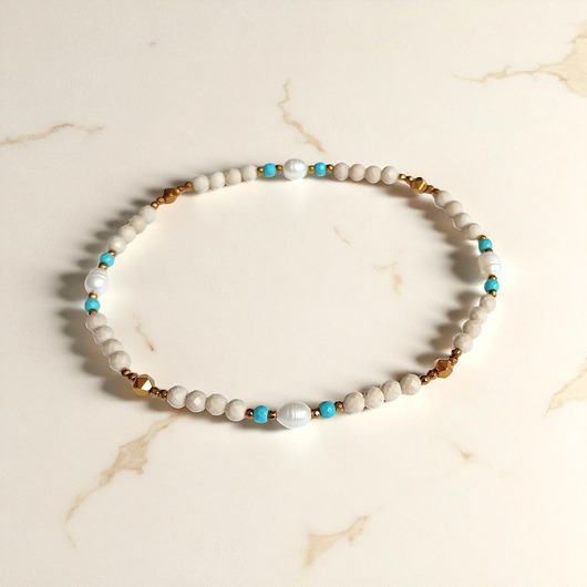 bransoletki z kamieni naturalnych NA NOGĘ : perły, kamień rzeczny, magnezyt, hematyt