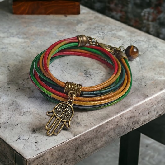 bransoletki skórzane HAMSA - talizman chroniący od zła - GYPSY