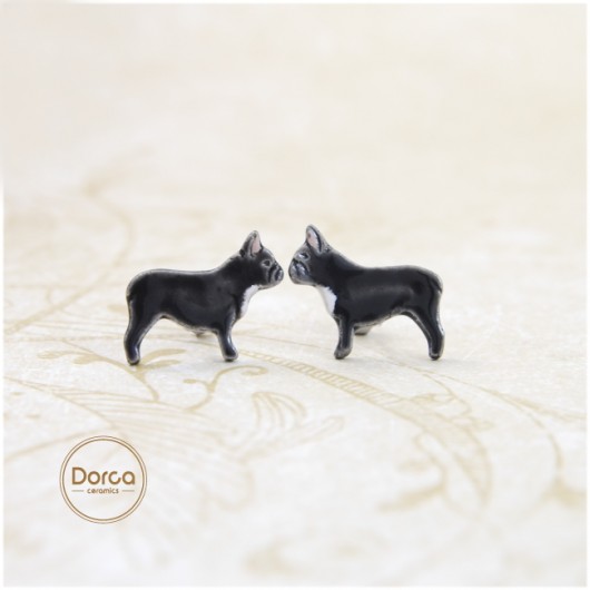 Buldog francuski mini- ceramiczne kolczyki Dorca