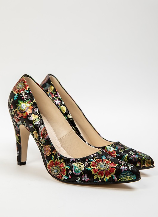 czółenka damskie SKÓRZANE SZPILKI ZAPATO 035 CZARNE LIŚCIE