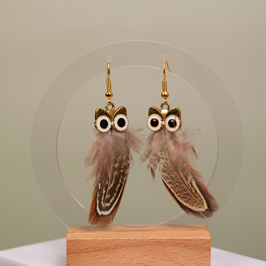 kolczyki z piórami Kolczyki pióra sowy brązowe