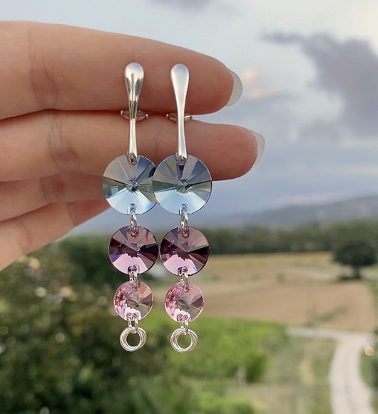 kolczyki swarovski Klipsy srebrne - Pastelowe zachody