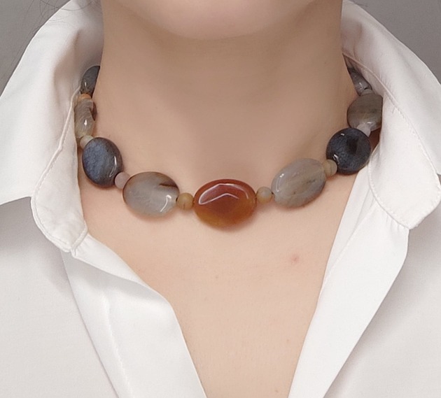 kolie Naszyjnik z agatów - agat ognisty