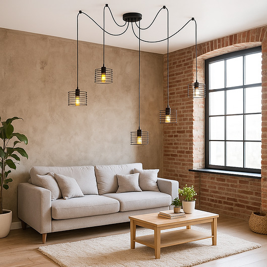 lampy wiszące 5-płomienna lampa wisząca loft czarna ALAMOS L5