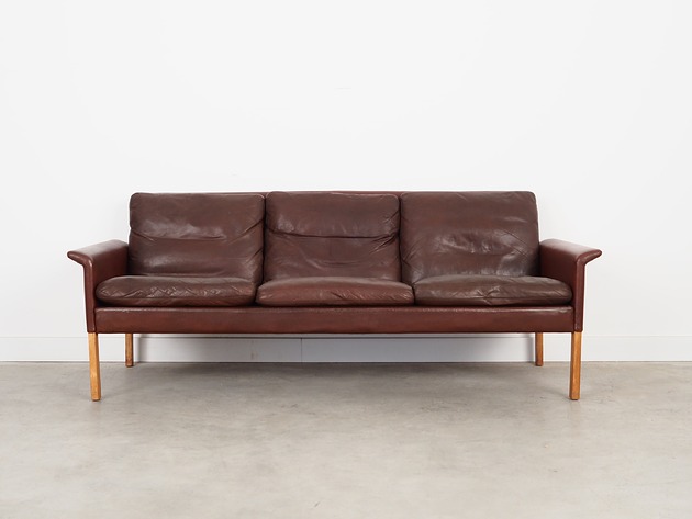 sofy i szezlongi Sofa skórzana brązowa, duński design, lata 60,  Hans Olsen,  CS M